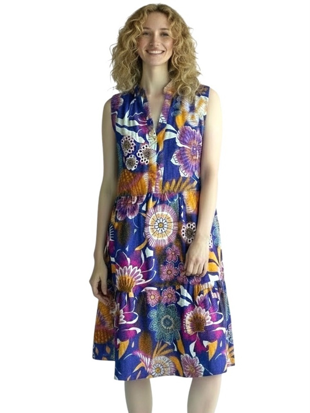 Baltic Born Floral Colorful Ruffle collar dress Women’s size M